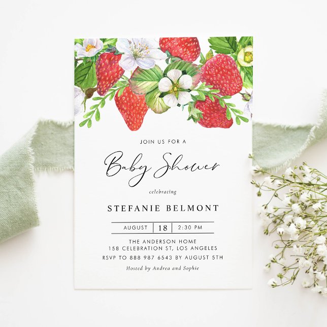 Watercolor Strawberries Summer Baby Shower Invitation (Creator Uploaded)