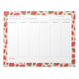 Watercolor Strawberries Weekly Planner Notepad