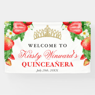 Watercolor Strawberries Welcome Quinceanera Banner