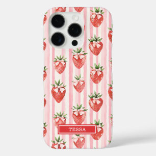 Watercolor Strawberries With Coquette Bows iPhone 16 Pro Case