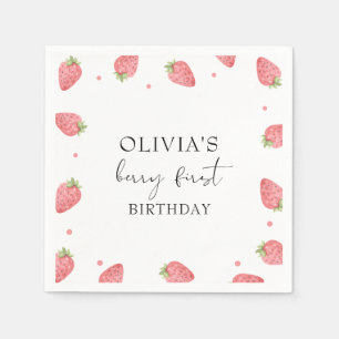Watercolor Strawberry 1st Birthday Party Berry Napkin
