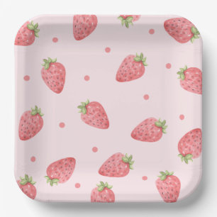 Watercolor Strawberry 1st Birthday Party Berry Paper Plate