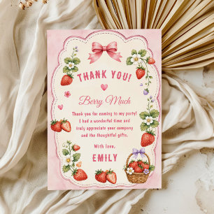 Watercolor Strawberry 1st Birthday Party Thank You Card