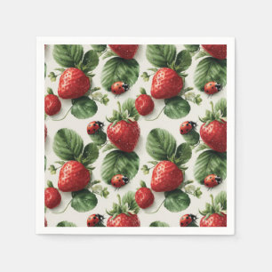 Watercolor Strawberry and Ladybug Seamless Pattern Napkin