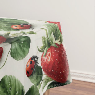 Watercolor Strawberry and Ladybug Seamless Pattern Tablecloth