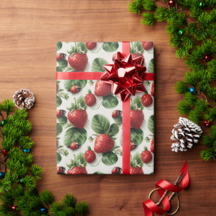 Watercolor Strawberry and Ladybug Seamless Pattern Wrapping Paper