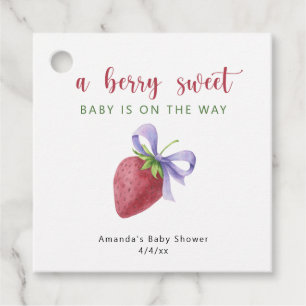 Watercolor strawberry and purple bow Baby shower Favour Tags
