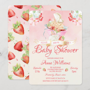 Watercolor Strawberry Baby Fairy Baby Shower Invitation
