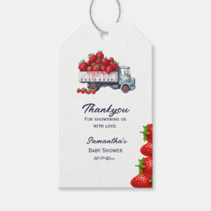 Watercolor Strawberry baby shower blue thankyou Gift Tags