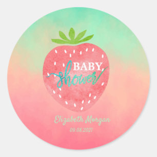 Watercolor Strawberry Baby Shower  Classic Round Sticker