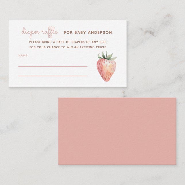 Watercolor Strawberry Baby Shower Diaper Raffle Enclosure Card (Front/Back)
