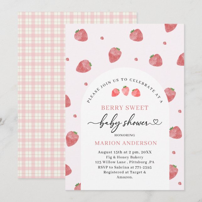 Watercolor Strawberry Baby shower  Invitation (Front/Back)