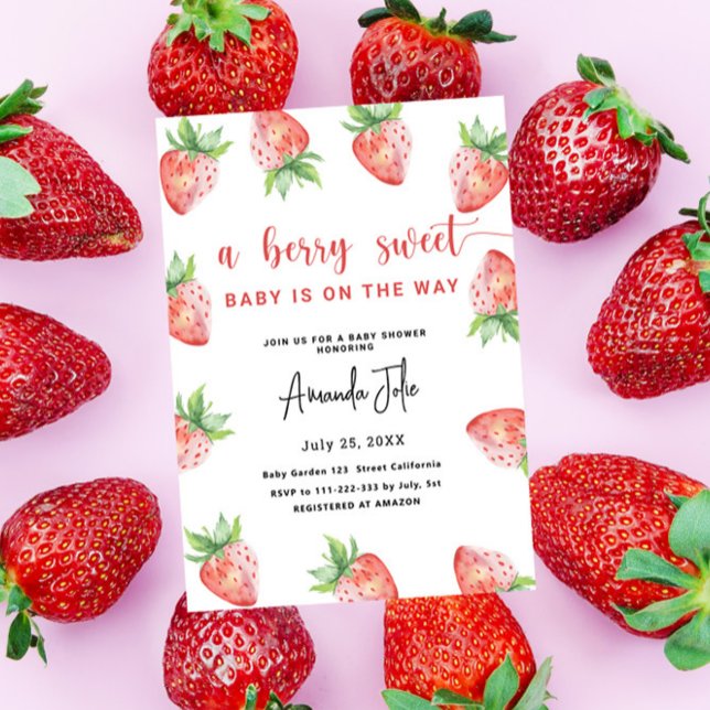 Watercolor Strawberry Baby Shower Invitation (Creator Uploaded)