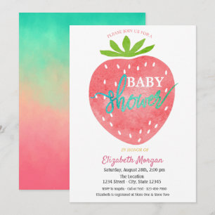 Watercolor Strawberry Baby Shower Invitation