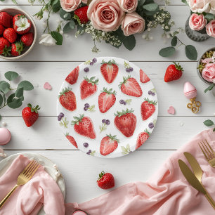 Watercolor Strawberry Baby Shower Paper Plate