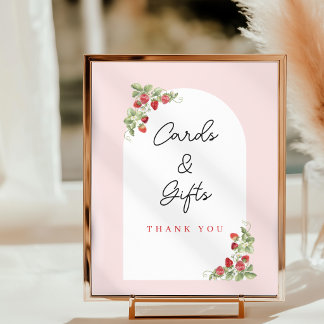 Watercolor Strawberry Baby Shower Tabletop Sign