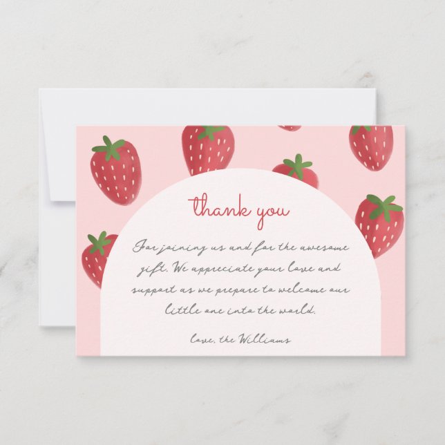 Watercolor Strawberry  Baby Shower Thank You Cards (Front)
