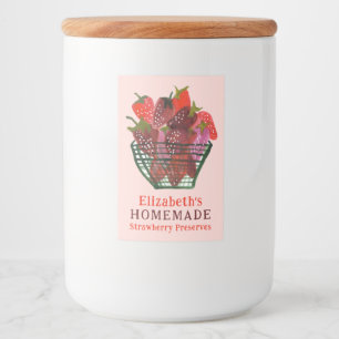Watercolor Strawberry Basket Custom Homemade Jam Food Label