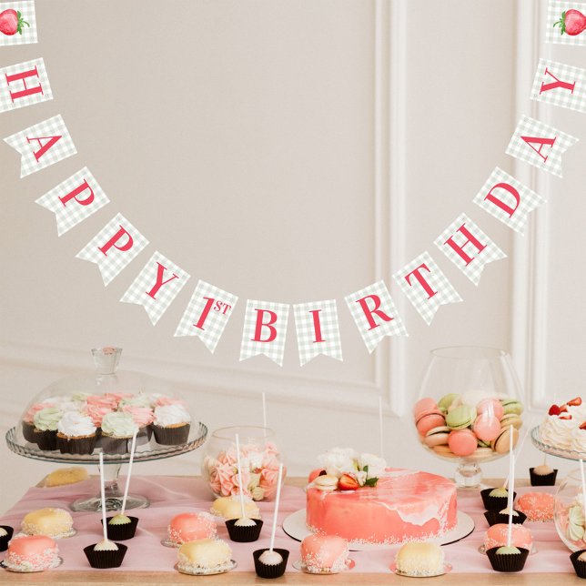 Watercolor Strawberry Berry First Birthday Party Bunting (Creator Uploaded)