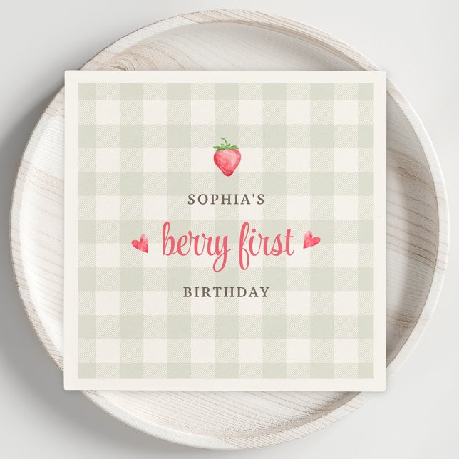 Watercolor Strawberry Berry First Birthday Party Napkin (Creator Uploaded)