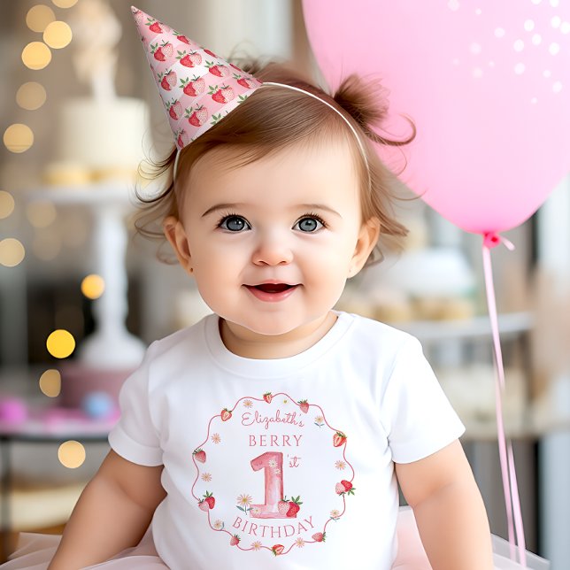 Watercolor Strawberry Berry First Party Party Hat (Creator Uploaded)