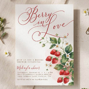 Watercolor Strawberry Berry In Love Bridal Shower Invitation