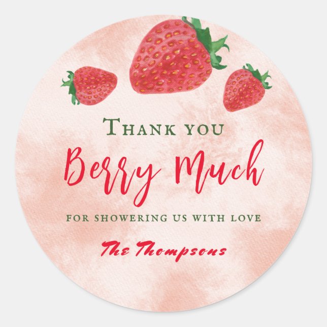Watercolor Strawberry Berry Sweet Baby Shower Classic Round Sticker (Front)
