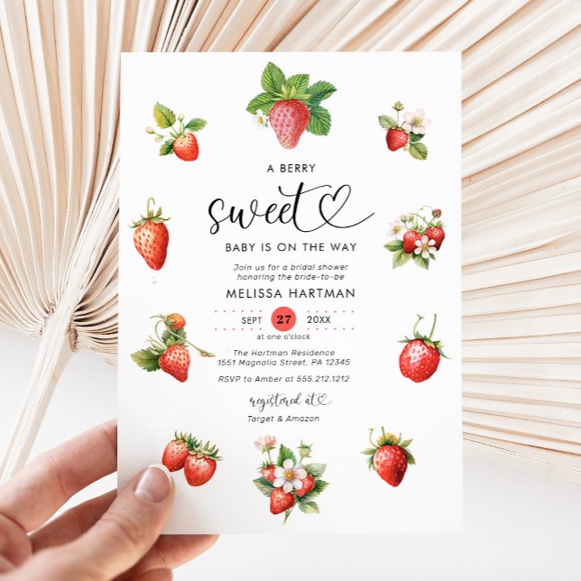Watercolor Strawberry Berry Sweet Baby Shower Invitation (Creator Uploaded)