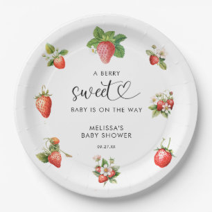 Watercolor Strawberry Berry Sweet Baby Shower Paper Plate