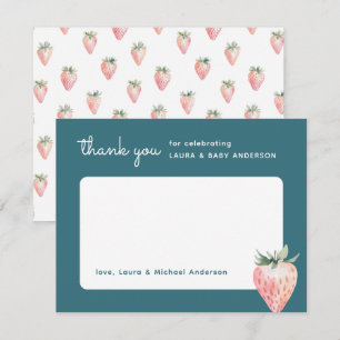 Watercolor Strawberry Berry Sweet Baby Shower Thank You Card