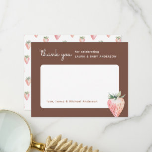 Watercolor Strawberry Berry Sweet Baby Shower Thank You Card