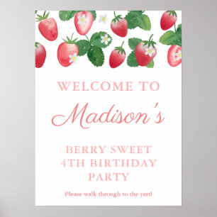 Watercolor Strawberry Berry Sweet Birthday Welcome Poster