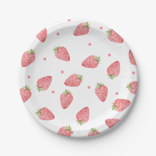 Watercolor Strawberry Birthday Party Berry Paper Plate
