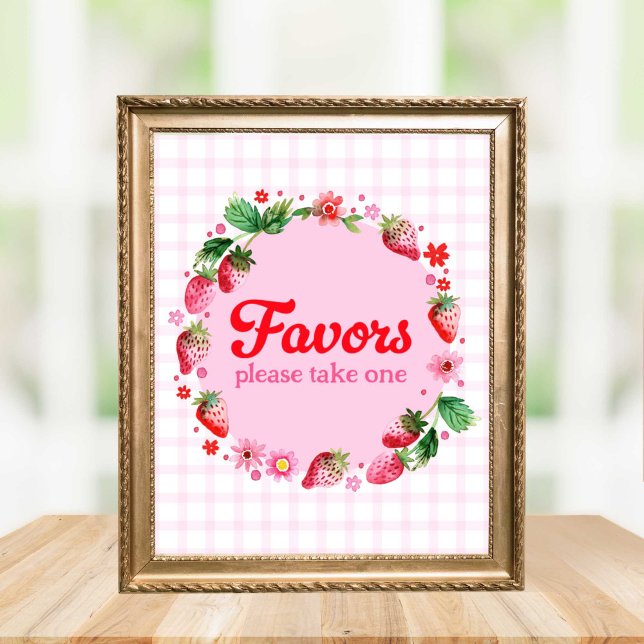 Watercolor Strawberry Birthday Party Favour Poster (Watercolor Strawberry Birthday Party Favor Poster)