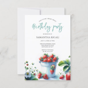 Watercolor Strawberry Birthday Party Invitations