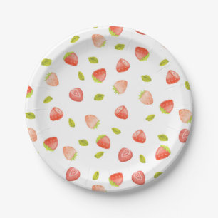 Watercolor Strawberry Birthday Party Paper Plate