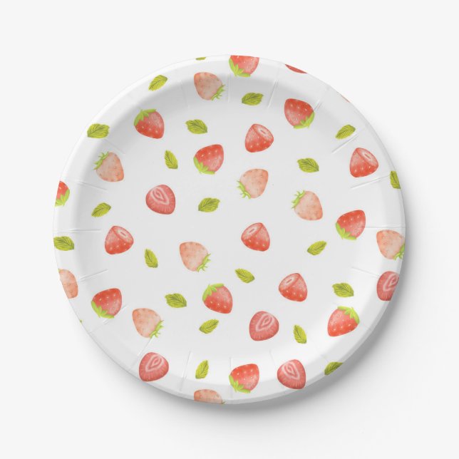 Watercolor Strawberry Birthday Party Paper Plate (Front)
