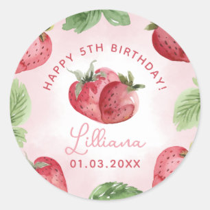 Watercolor Strawberry Birthday Party Sticker