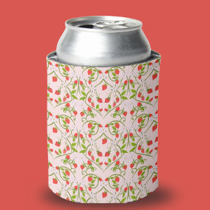 Watercolor Strawberry Blossom Pattern Can Cooler