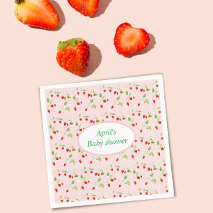 Watercolor Strawberry Blossoms Pattern Baby Shower Napkin