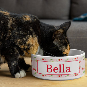 Watercolor Strawberry Blossoms Pattern Pet Bowl