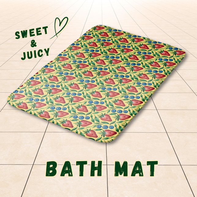 Watercolor Strawberry Blueberry Pattern on Yellow  Bath Mat (Creator Uploaded)