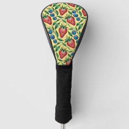 Watercolor Strawberry Blueberry Pattern on Yellow  Golf Head Cover