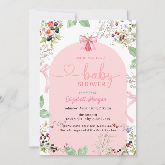 Watercolor Strawberry Bow Fruits  Baby Shower  Invitation (Front)
