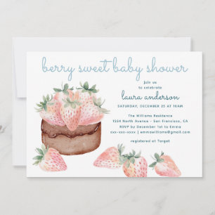 Watercolor Strawberry Cake Berry Sweet Baby Shower Invitation