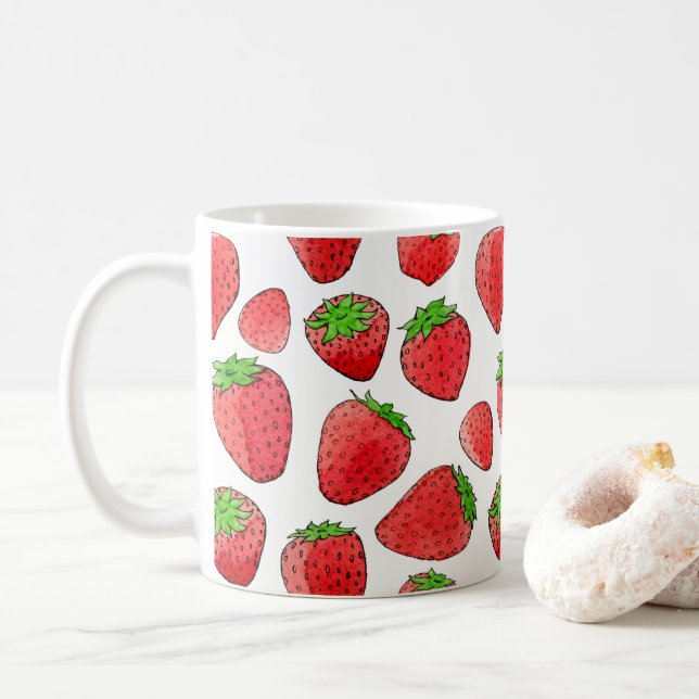 Watercolor Strawberry Coffee Mug (With Donut)