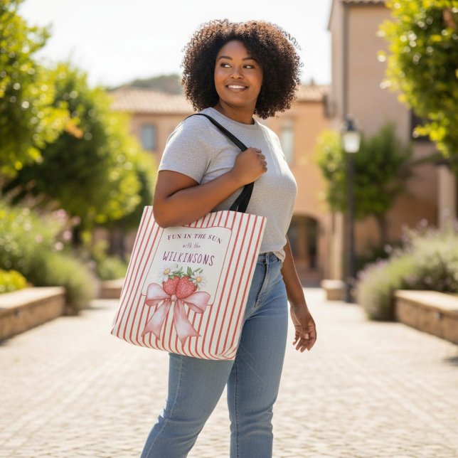 Watercolor Strawberry Daisy Family Name Tote Bag (Creator Uploaded)