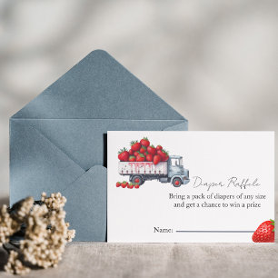 Watercolor Strawberry diaper raffle baby shower  Invitation