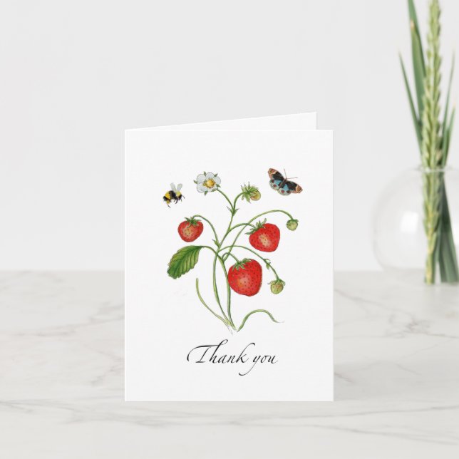 Watercolor Strawberry folded Thank You Card (Front)