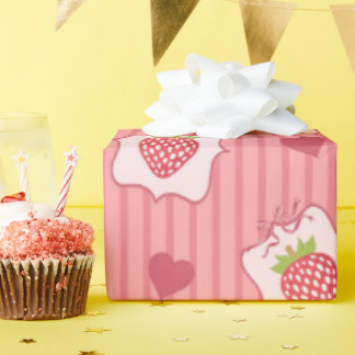 Watercolor Strawberry Framed Wrapping Paper